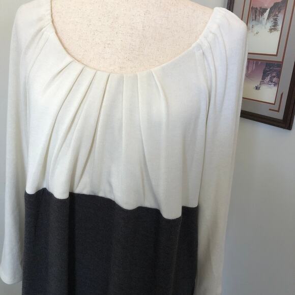 Tiana B Color Block Sweater Dress L Cream Gray Black Made in USA Office Career - Picture 3 of 11